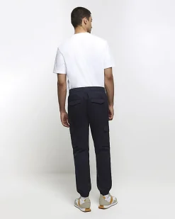 Washed navy slim fit cargo joggers