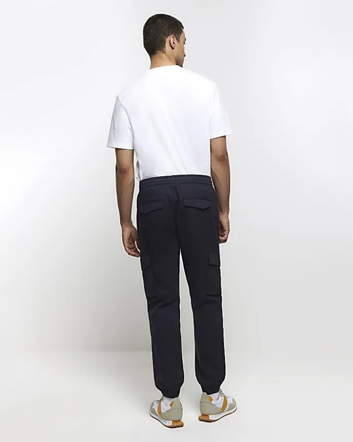 Washed navy slim fit cargo joggers