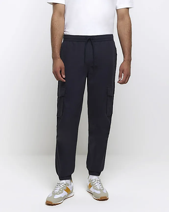Washed navy slim fit cargo joggers