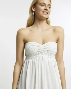 White beach bandeau split maxi dress