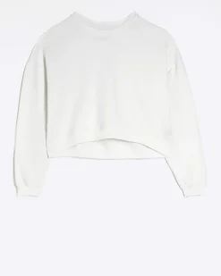White crop plain sweatshirt