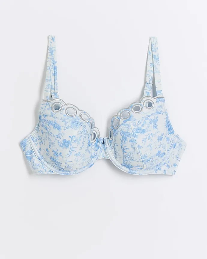 White floral scallop balconette bikini top
