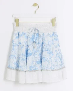 White floral shirred mini skirt