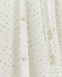 White mesh sequin beach maxi shirt dress