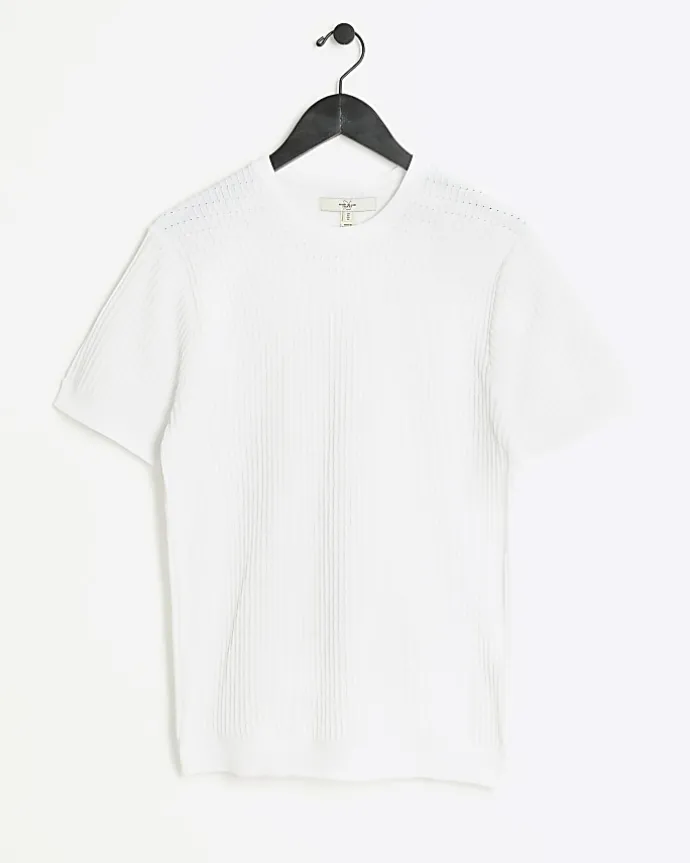 White muscle fit brick knit t-shirt