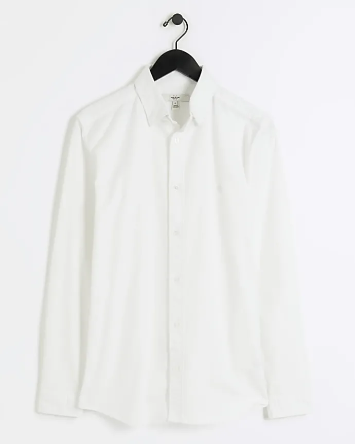 White muscle fit oxford smart shirt