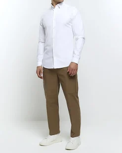 White muscle fit oxford smart shirt