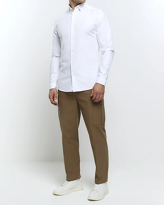 White muscle fit oxford smart shirt