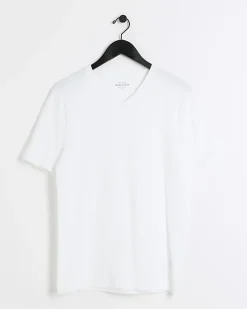 White muscle fit V neck t-shirt
