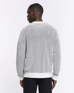 White regular fit knit textured jumper