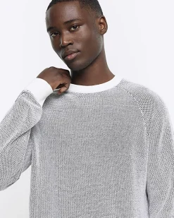 White regular fit knit textured jumper