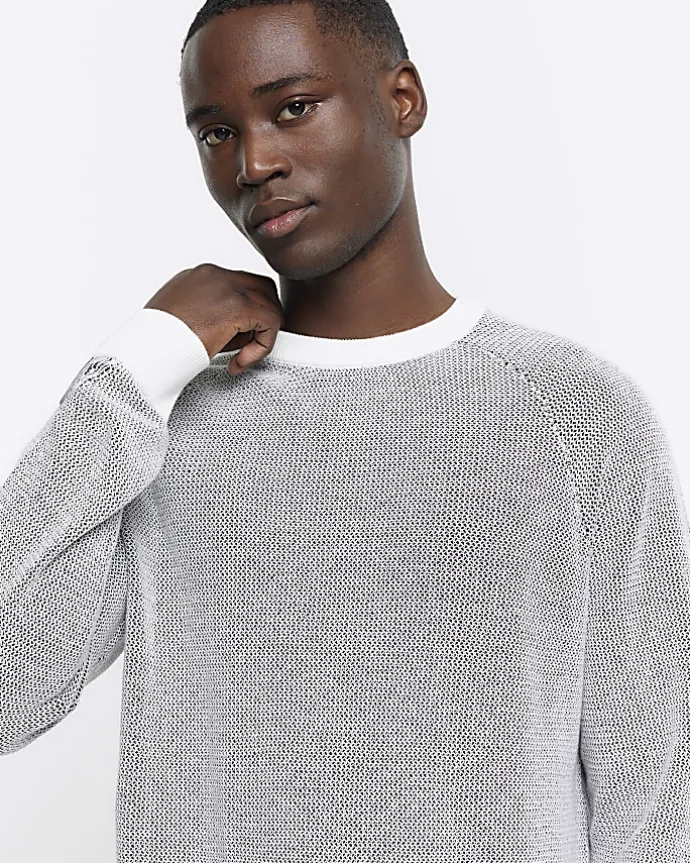 White regular fit knit textured jumper