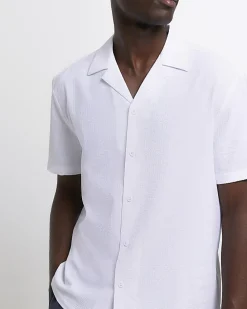 White Regular Fit Seersucker Revere Shirt
