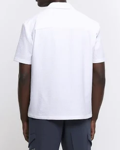White Regular Fit Seersucker Revere Shirt