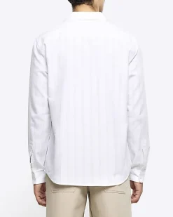 White regular fit striped linen blend shirt