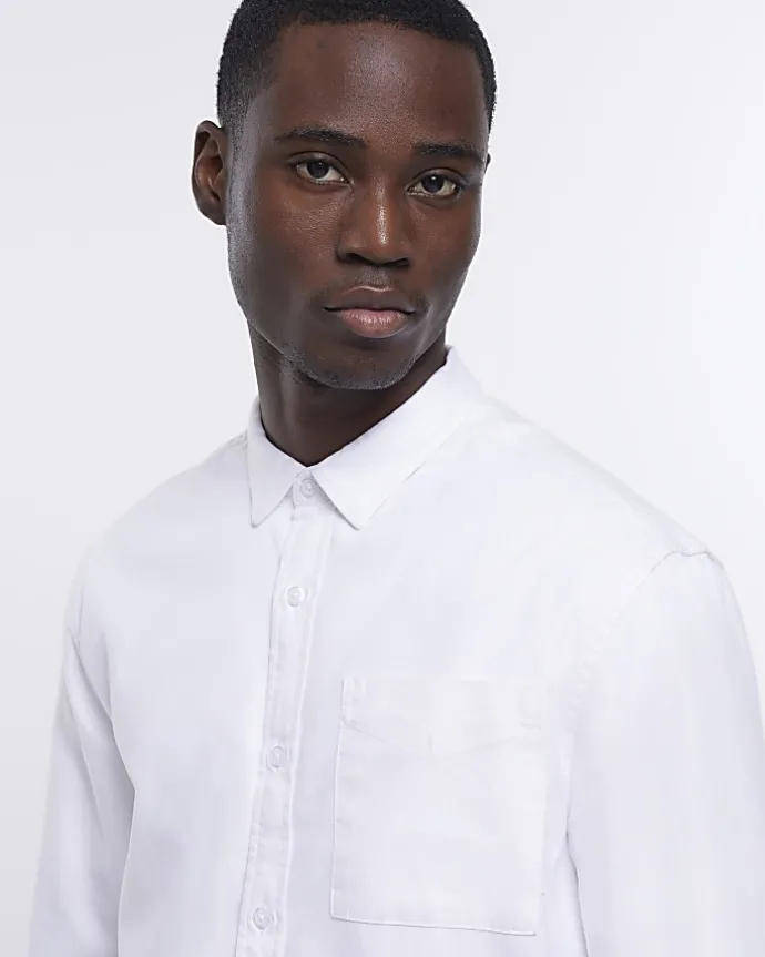 White regular fit twill lyocell shirt