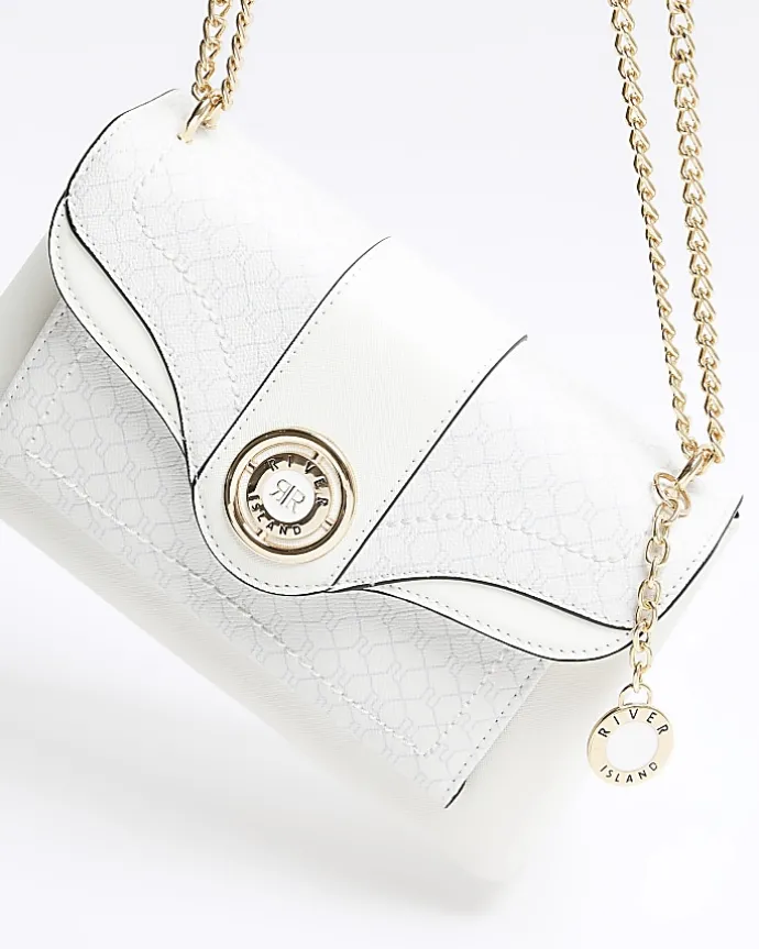 White RI monogram chain shoulder bag