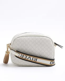 White RI monogram cross body camera bag