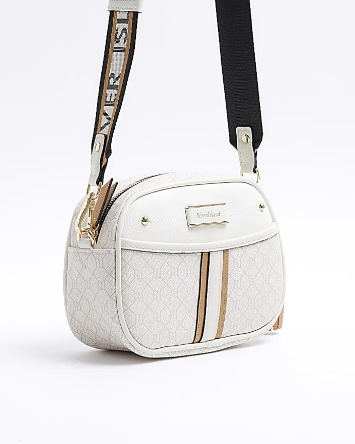 White RI monogram cross body camera bag