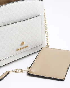 White RI monogram pocket cross body bag