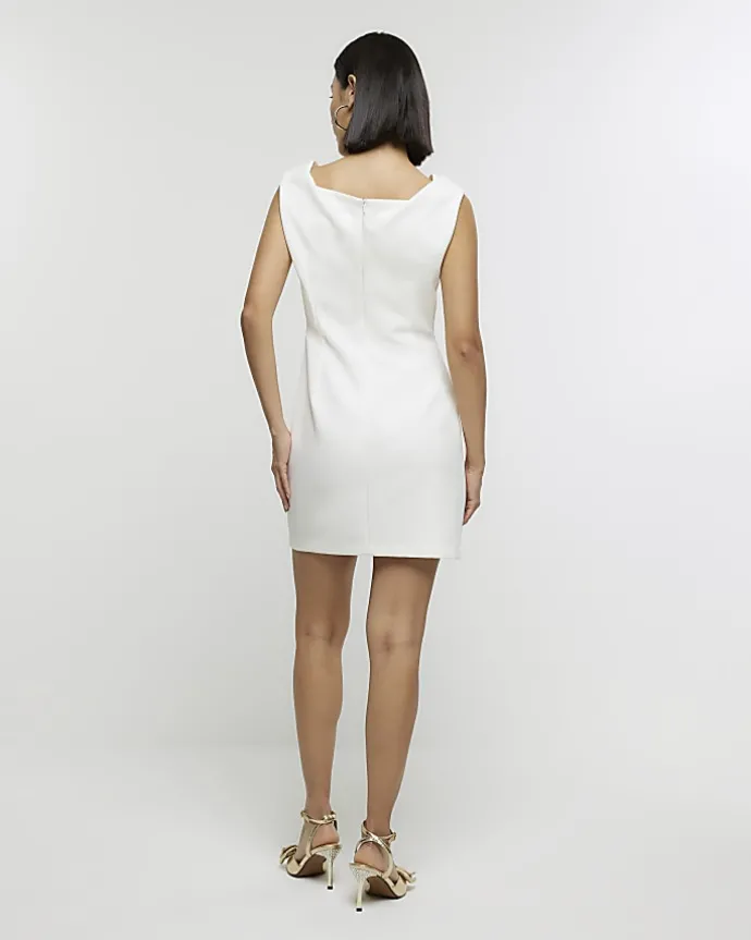 White ruched bodycon mini dress