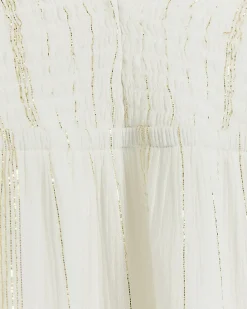 White shirred tiered beach mini dress