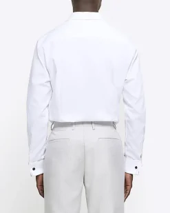 White slim fit double cuff smart shirt