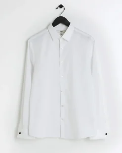 White slim fit double cuff smart shirt