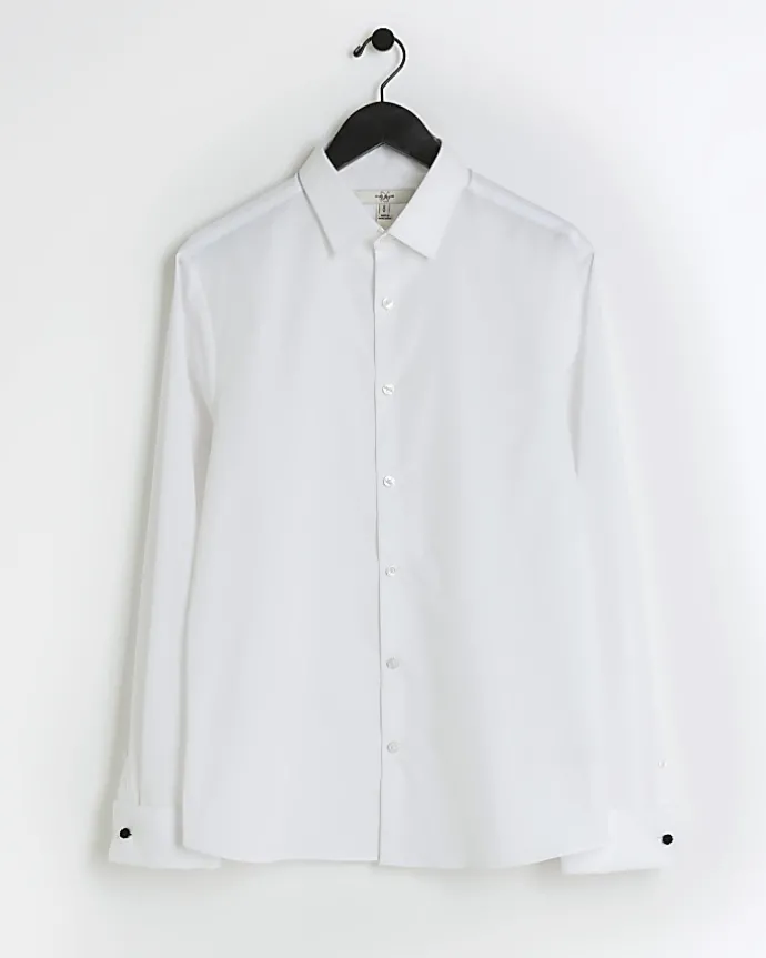 White slim fit double cuff smart shirt