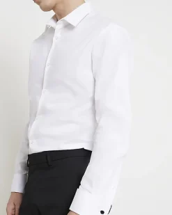 White slim fit double cuff smart shirt