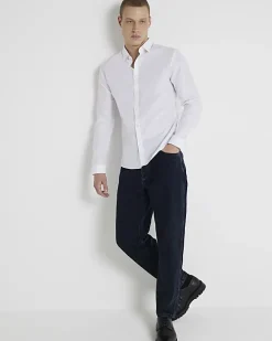 White slim fit long sleeve shirt