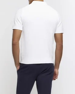 White slim fit textured knit polo