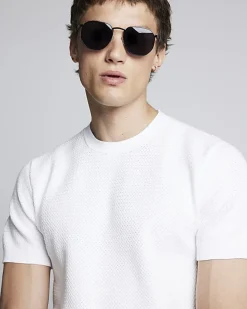 White slim fit textured knit t-shirt