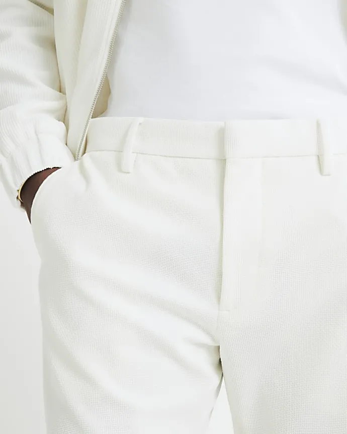 White slim fit waffle shorts