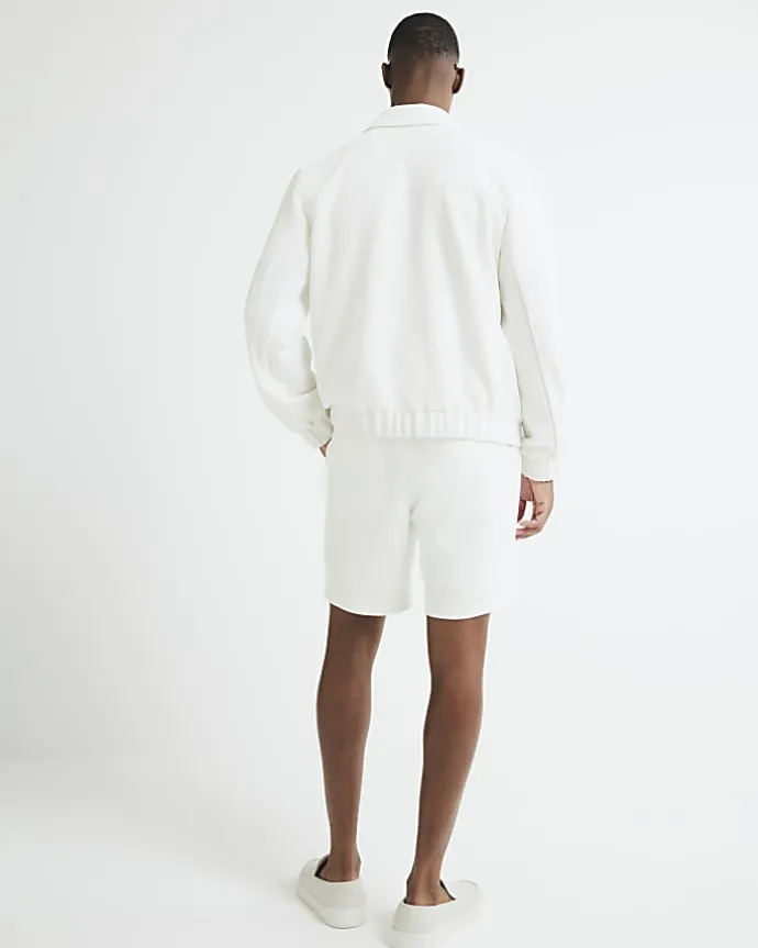 White slim fit waffle shorts