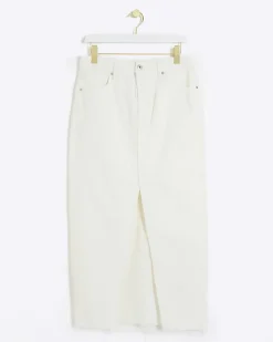 White split hem denim maxi skirt