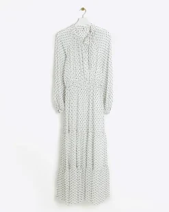 White spot bow swing midi dress