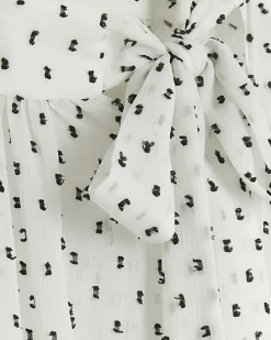 White spot bow swing midi dress