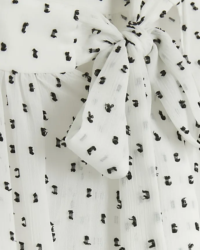 White spot bow swing midi dress