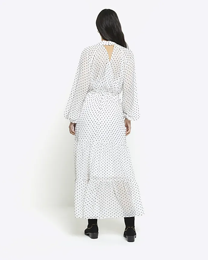 White spot bow swing midi dress