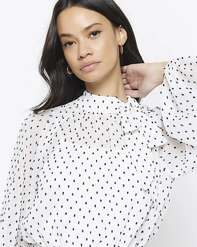 White spot bow swing midi dress