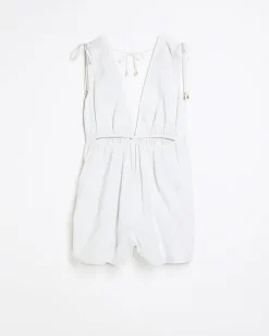 White textured cut out playsuit