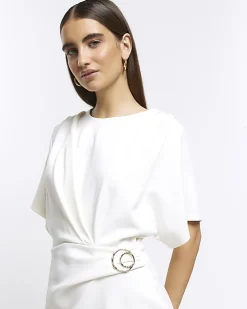 White wrap buckle t-shirt mini dress