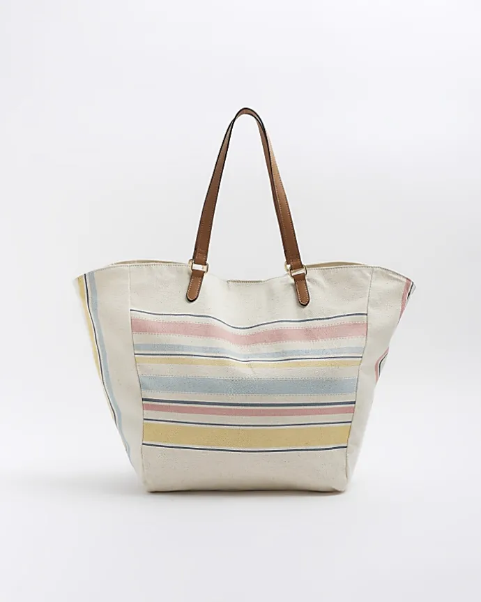 Yellow canvas stripe tote bag
