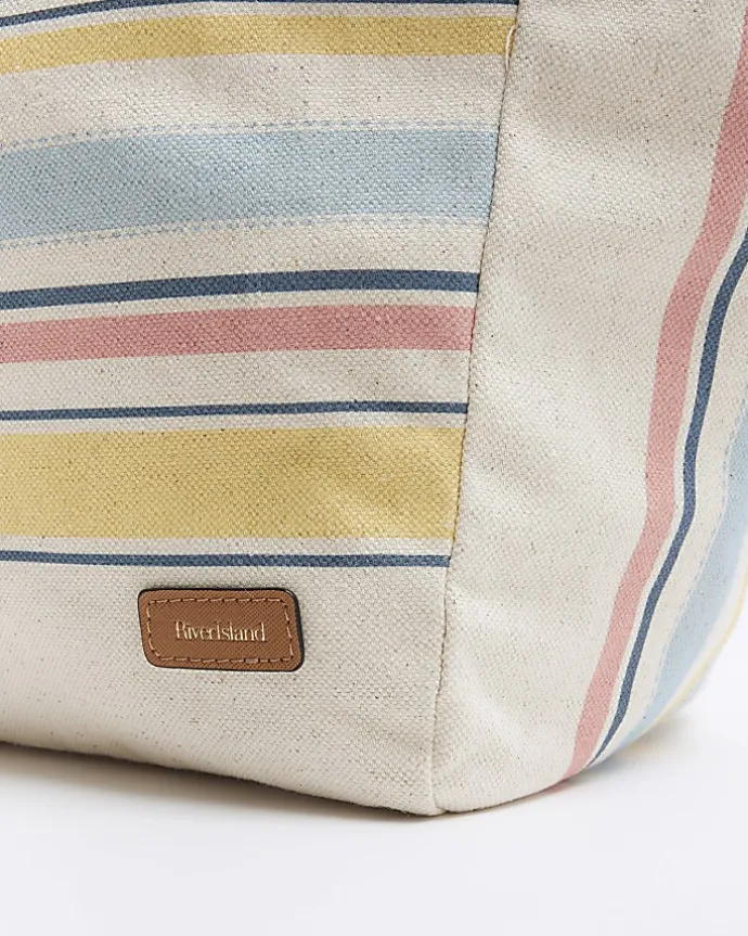 Yellow canvas stripe tote bag