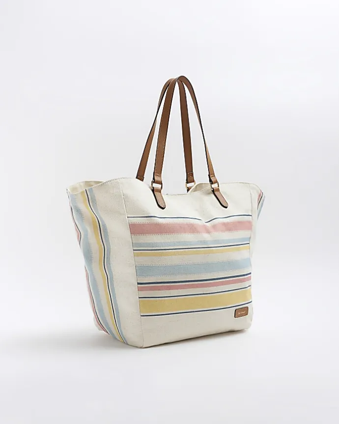 Yellow canvas stripe tote bag