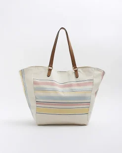 Yellow canvas stripe tote bag