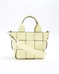 Yellow chunky weave small tote bag
