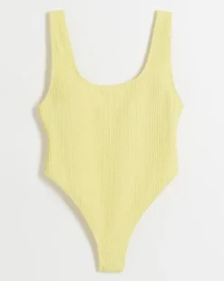 Yellow crinkle scoop neck swimsuit