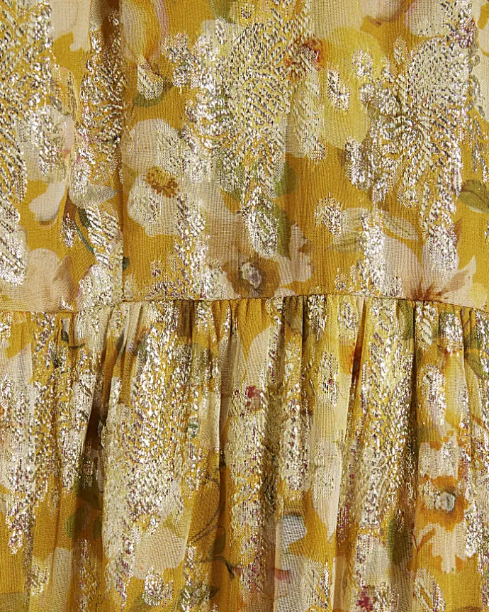 Yellow floral glitter slip maxi dress